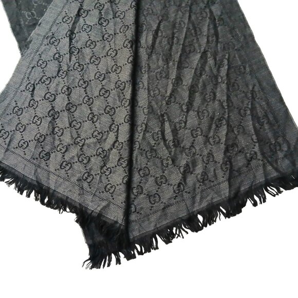 Gucci Charcoal Grey & Silver Reversible GG Logo Print Shawl Wrap Vintage Pre-Own - Picture 6 of 9